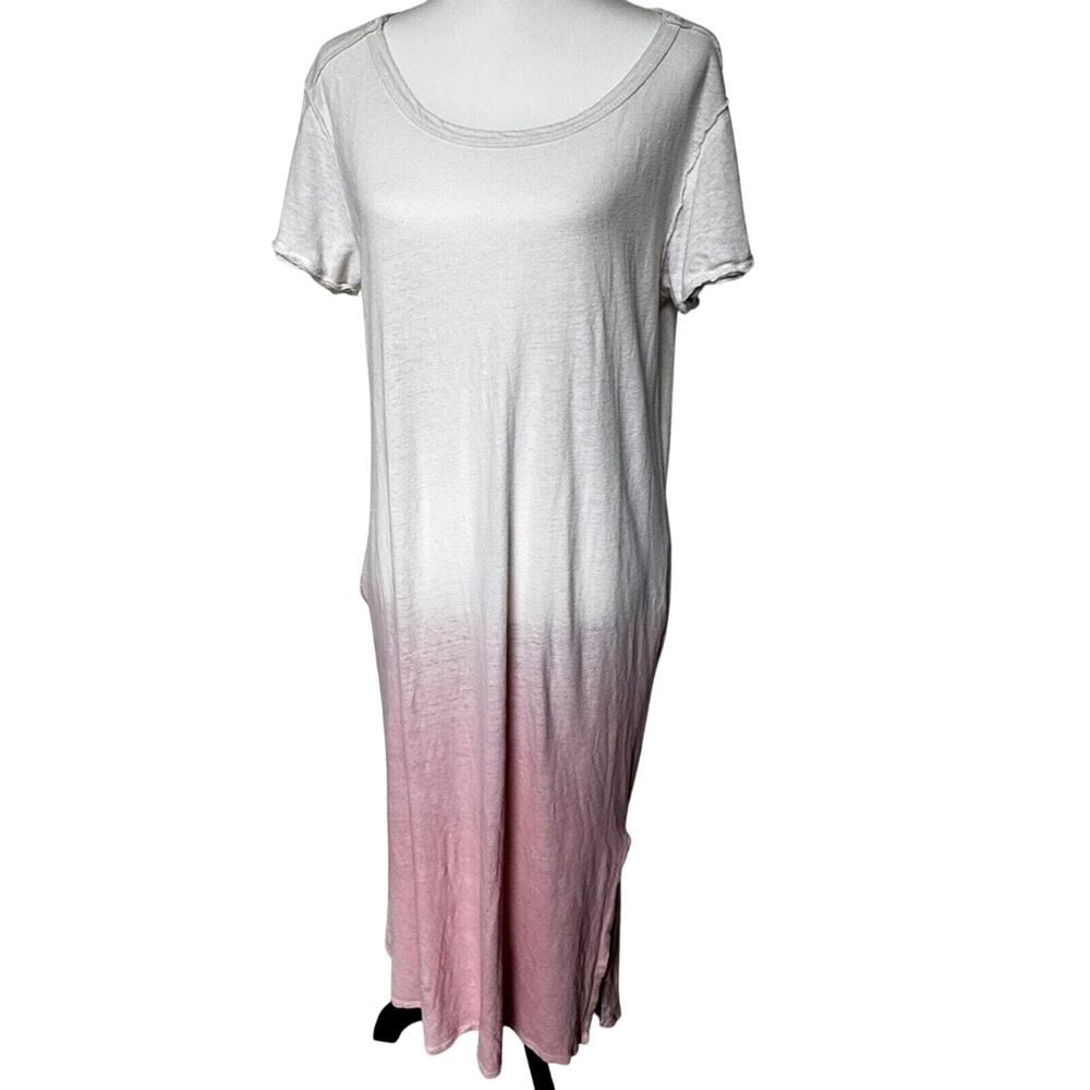 UMGEE Womens Medium Pink White Ombre Maxi shirt Dress Linen Cotton Pockets Beach
